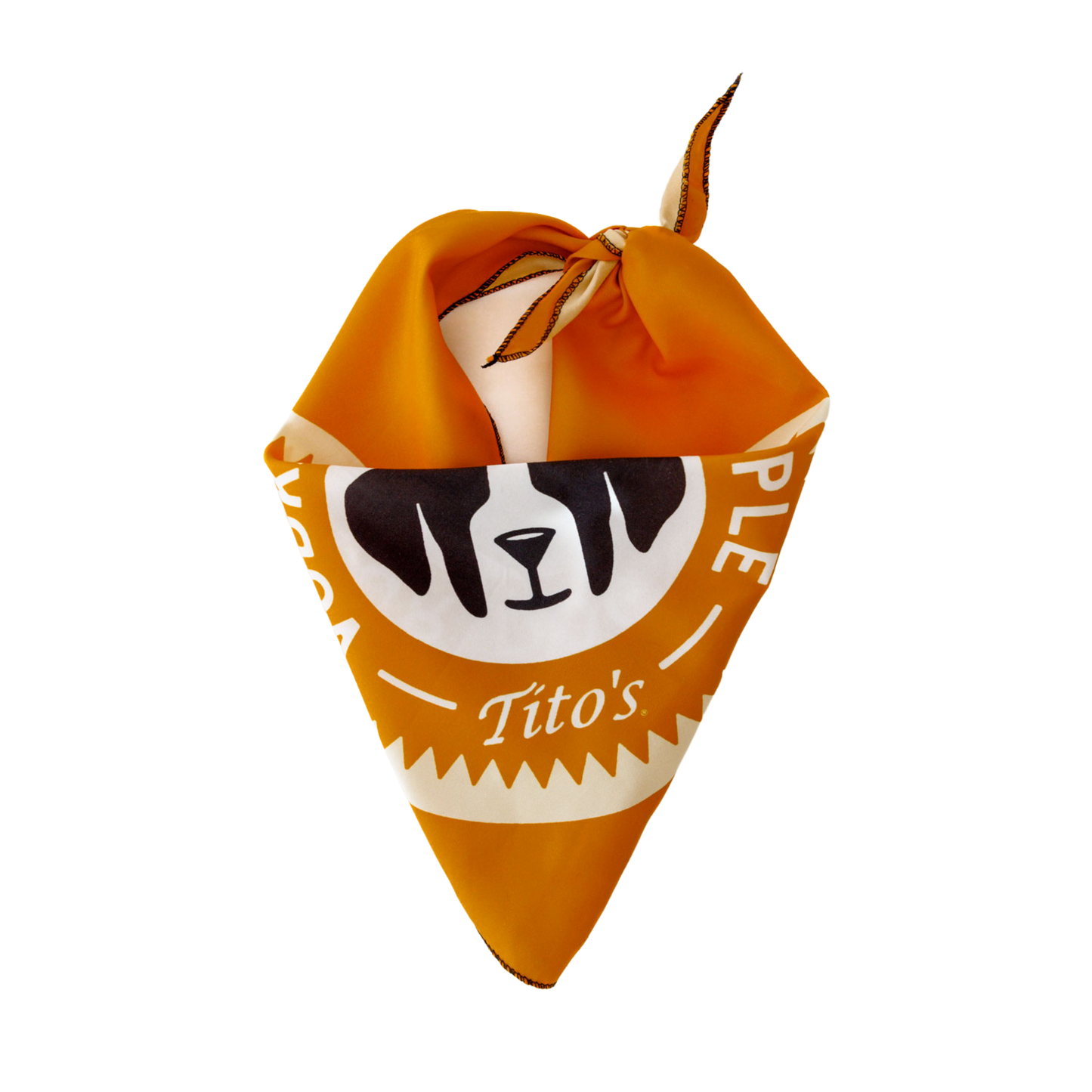 Knotted orange bandana with Vodka for Dog People logo