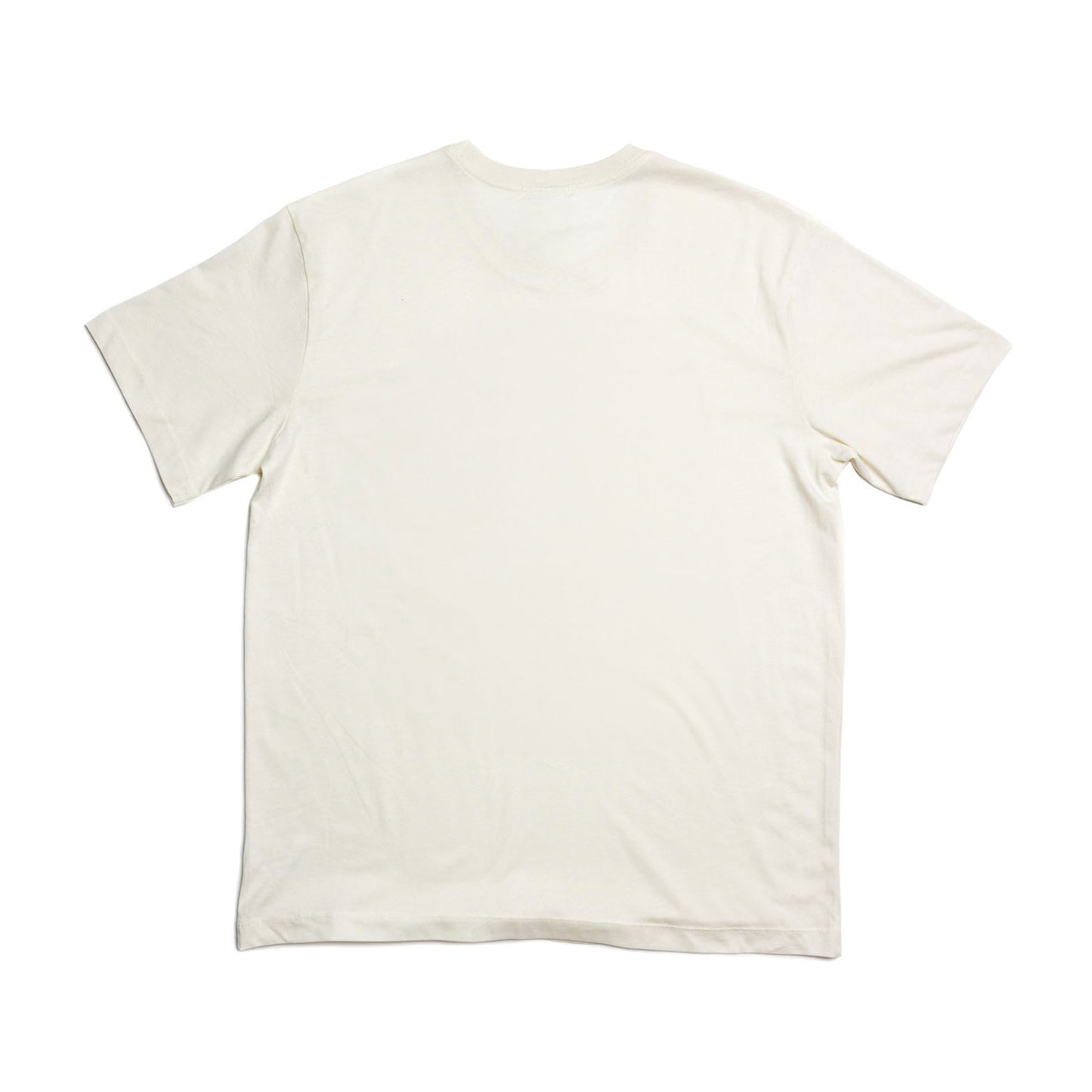 Back of cream colored short-sleeve t-shirt