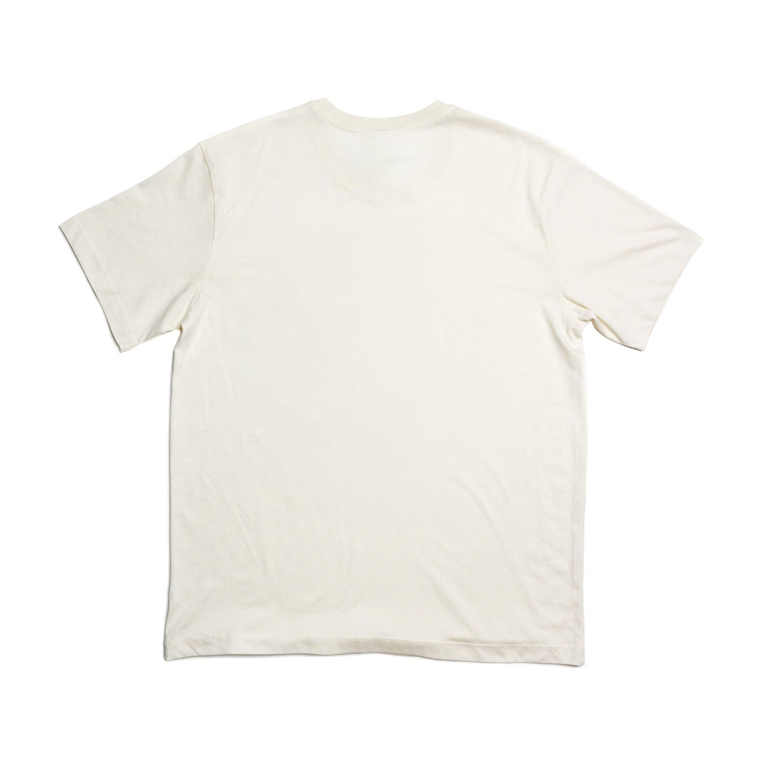 Back of cream colored short-sleeve t-shirt