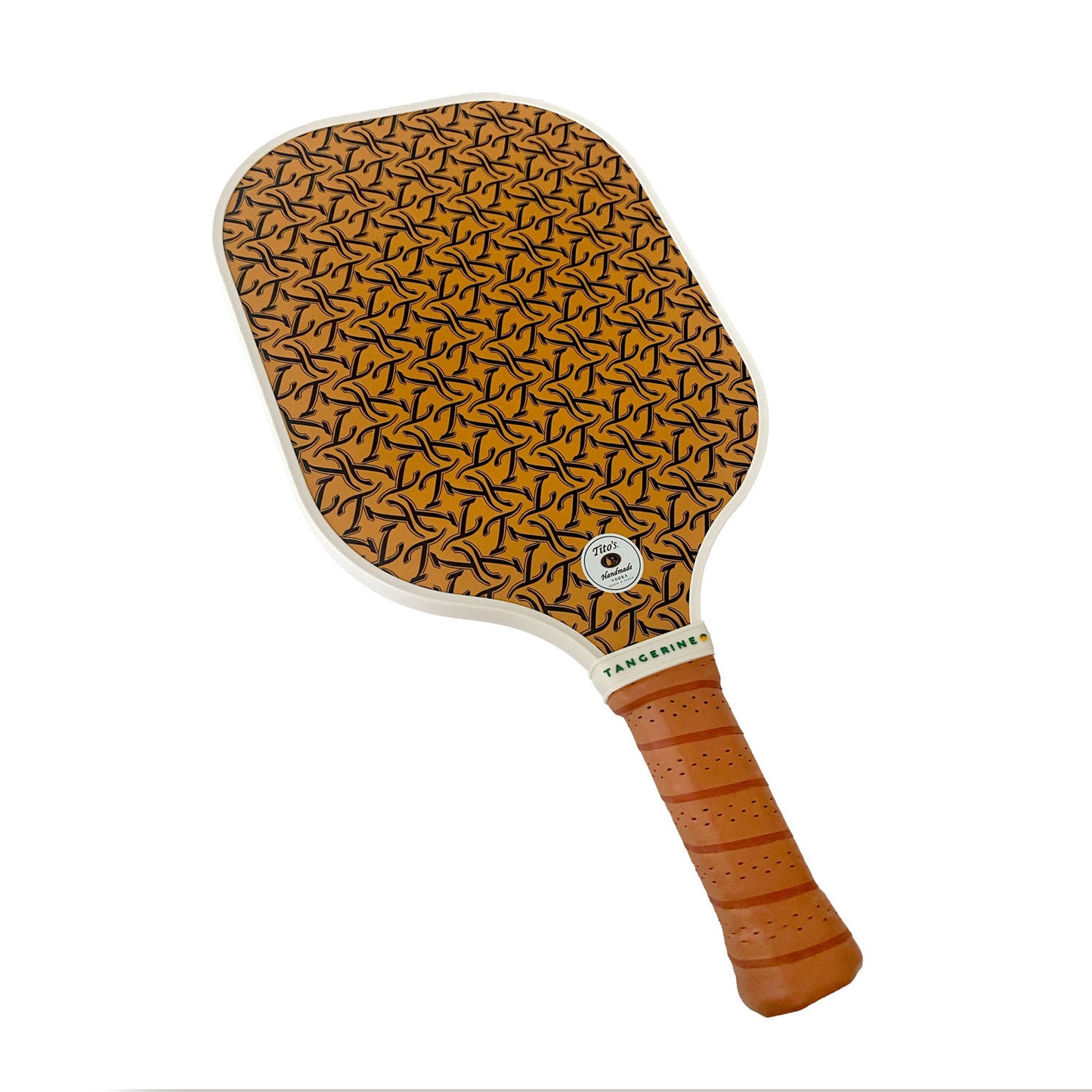 Back of Tito's x Tangerine Pickleball Paddle with Tito's Handmade Vodka logo and Tangerine wordmark
