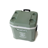 Top of green Igloo ECOCOOL 60-quart cooler with four cup holders