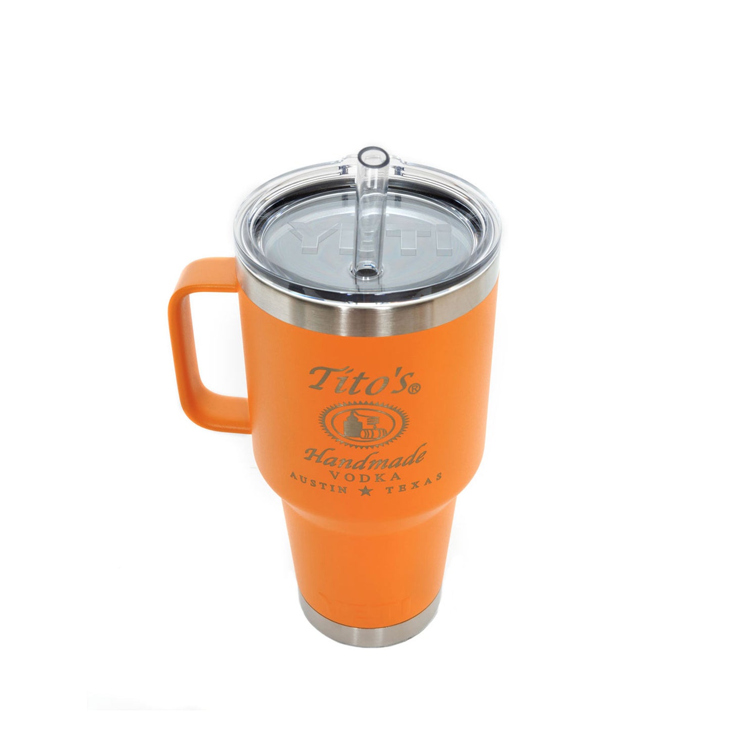 Top of YETI Rambler® Travel Mug with lid and straw
