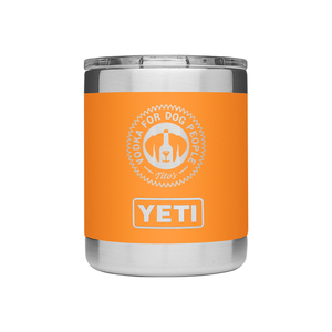 Orange YETI Rambler® Lowball with Vodka for Dog People logo with lid