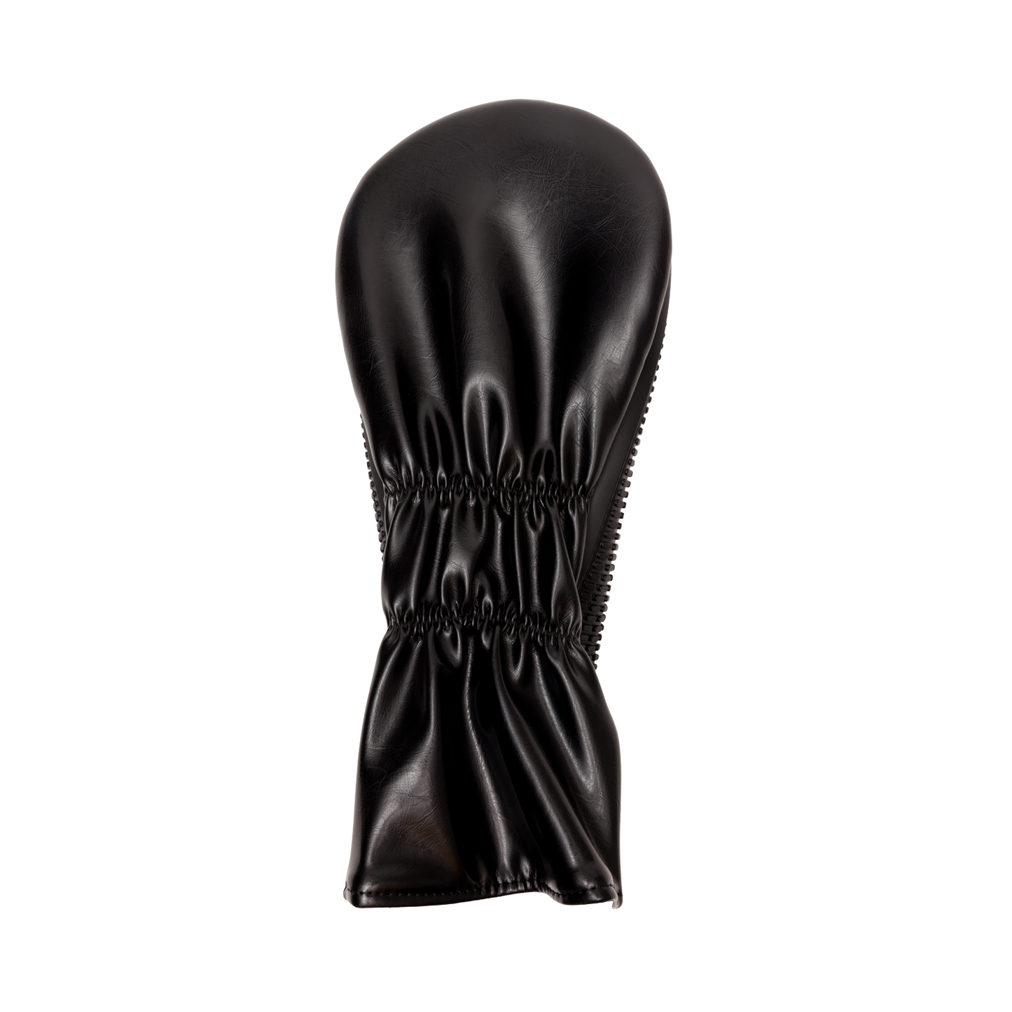 Back view of black golf club head cover 