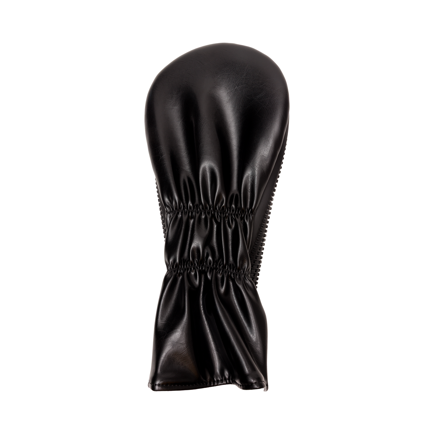 Back view of black golf club head cover 
