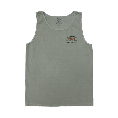 Front of mens sandstone colored tank top with small Tito's logo on the chest