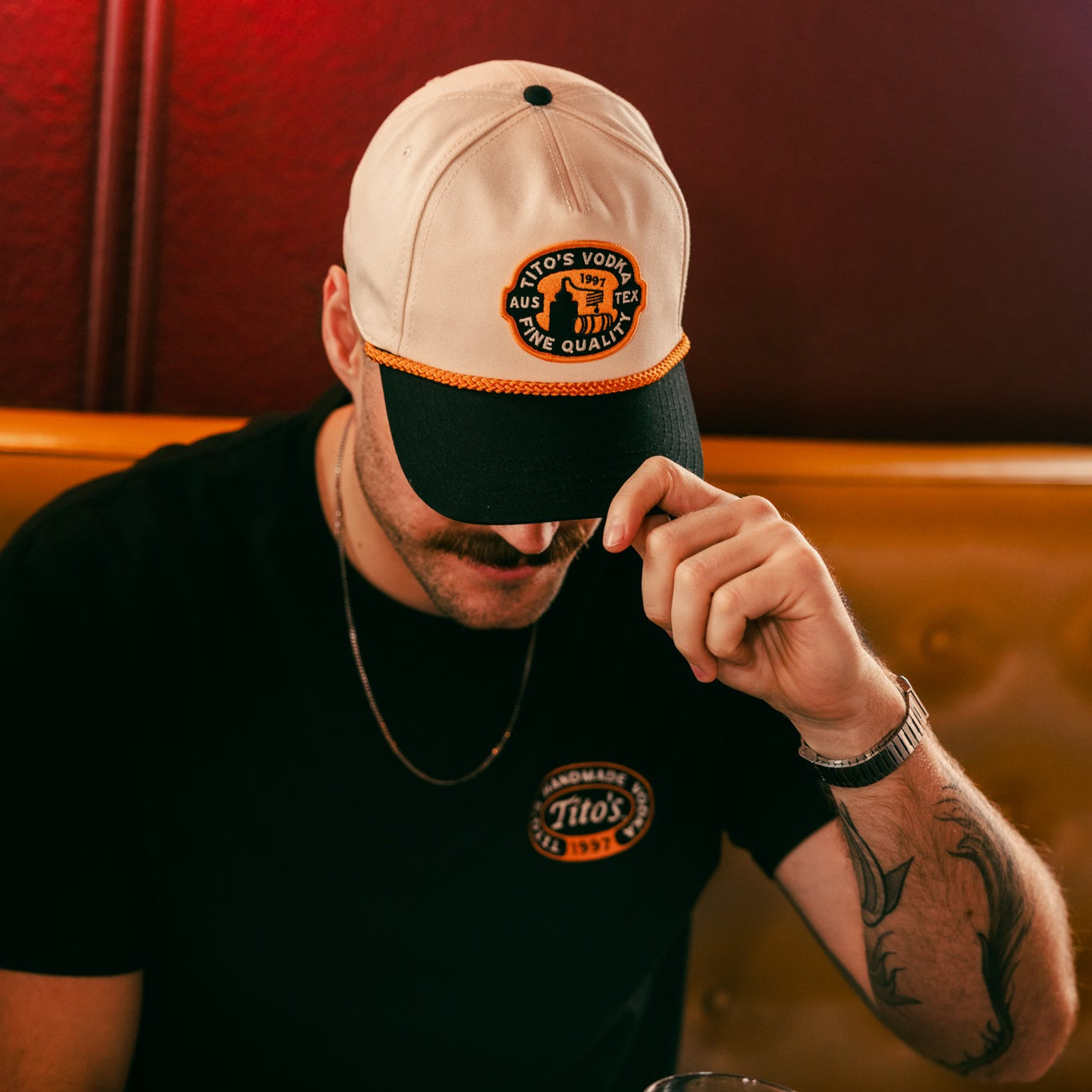 Person wearing Tito's Texas Patch Hat