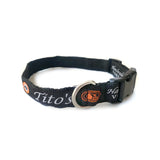 Dog collar with Tito's logo and Vodka For Dog People logo
