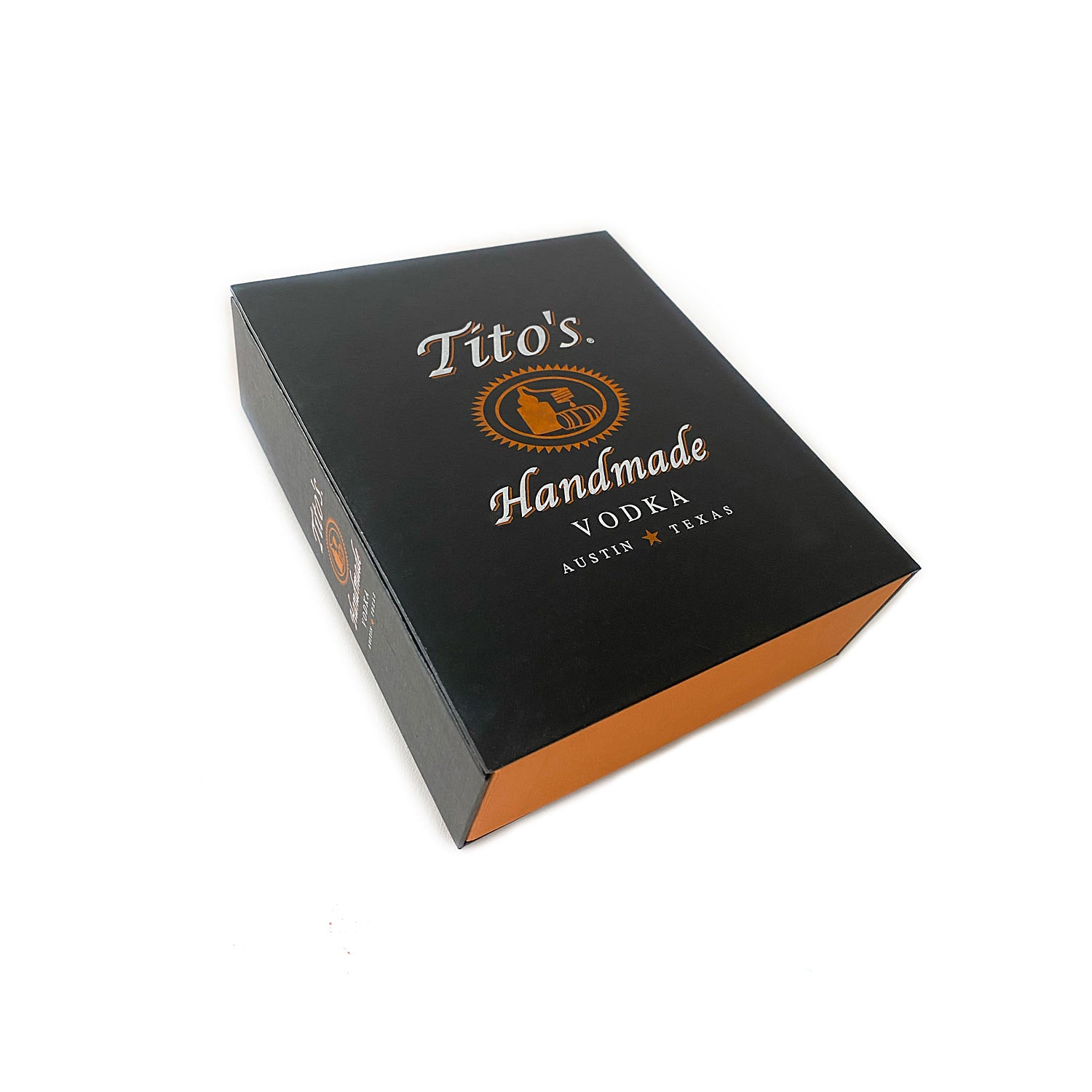 Tito's Massage Mixology Kit premium packaging box with Tito's Handmade Vodka logo