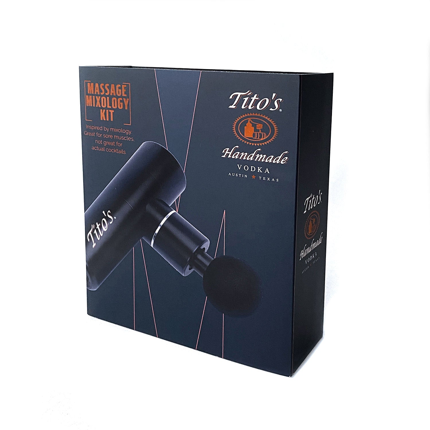 Back of Tito's Massage Mixology Kit premium packaging box