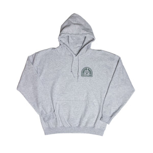 Front of gray hooded sweatshirt with Tito's Shorties Classic design on left chest