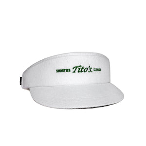 White visor with green Tito's Shorties Classic wordmark