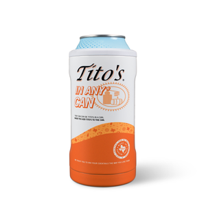 Orange and white Tito's in Any* Can cooler-can-tumbler