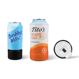 Orange and white Tito's in Any* Can cooler-can-tumbler with lid and can insert