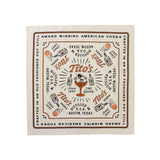 Square view of ivory cotton bandana with a rope border and "Award Winning AMerican Vodka" border. The center is a design with the Tito's wordmark in the center and a martini glass with an armadillo holding an olive.