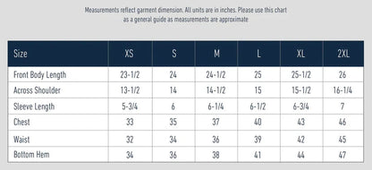 Women's polo size chart with measurements