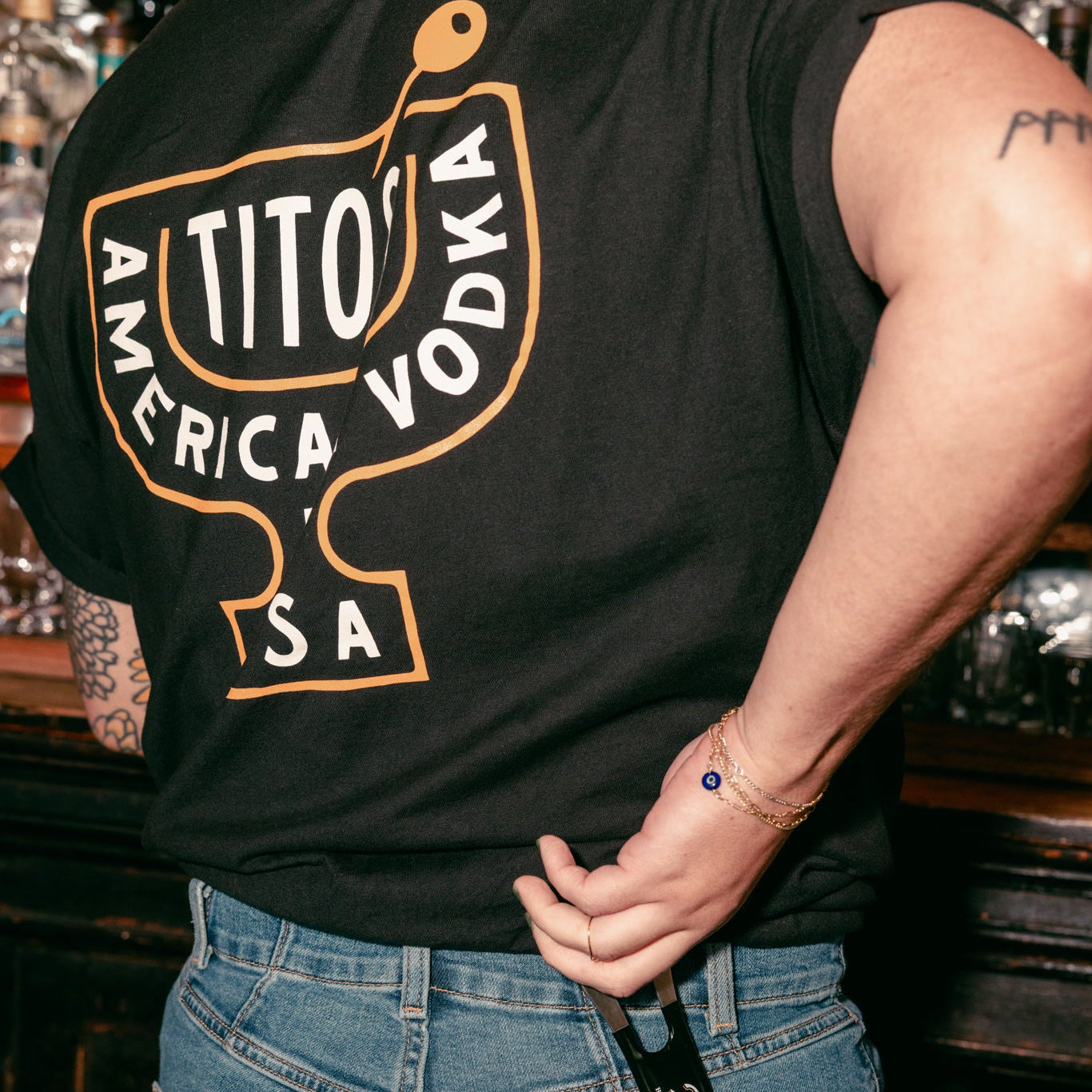 Back view of person wearing Tito's Martini Tee 