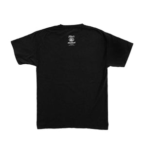 Black colored t-shirt with small Tito's Handmade Vodka logo on the back