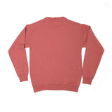 Back view of dusty rose colored long sleeve crewneck pullover 