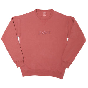 Front view of dusty rose colored long sleeve crewneck pullover with Tito's embroidered wordmark