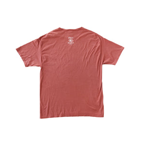 Rust colored t-shirt with small Tito's Handmade Vodka logo on the back