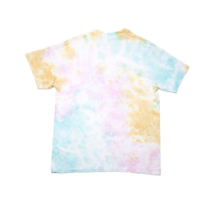 Back of orange, blue, and pink tie-dye t-shirt