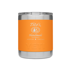 Orange YETI Rambler® Lowball with Tito's Handmade Vodka logo with lid