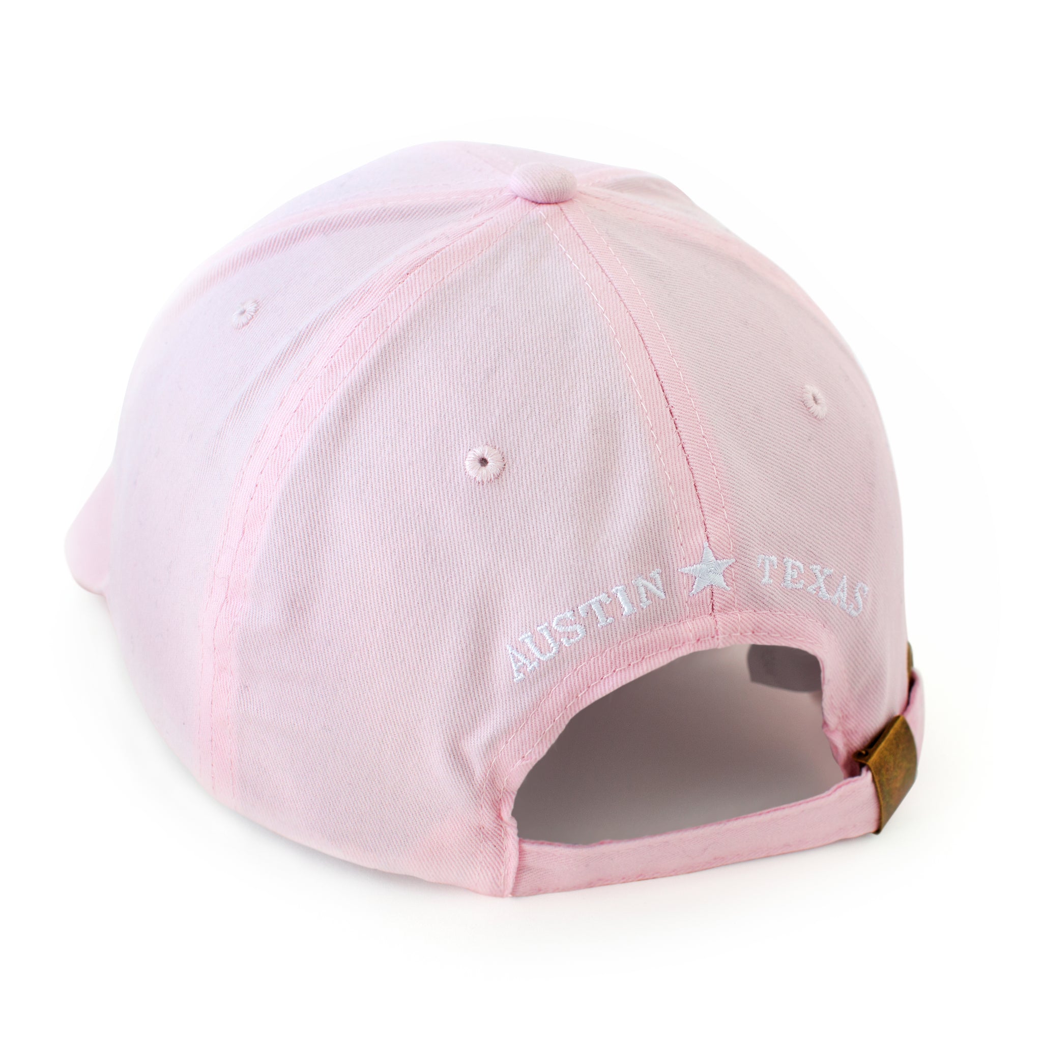 Back of Ladies' Pink Hat with Austin, Texas text