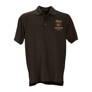 Mens' black collared polo with Tito's logo on left side of chest