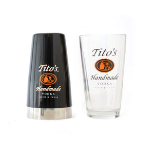 Tito's Handmade Vodka Logo embossed on shaker and pint glass